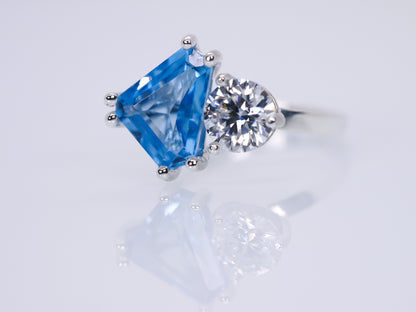 Freeform Swiss Blue Topaz & Moissanite OOAK - Toi et Moi Engagement Ring