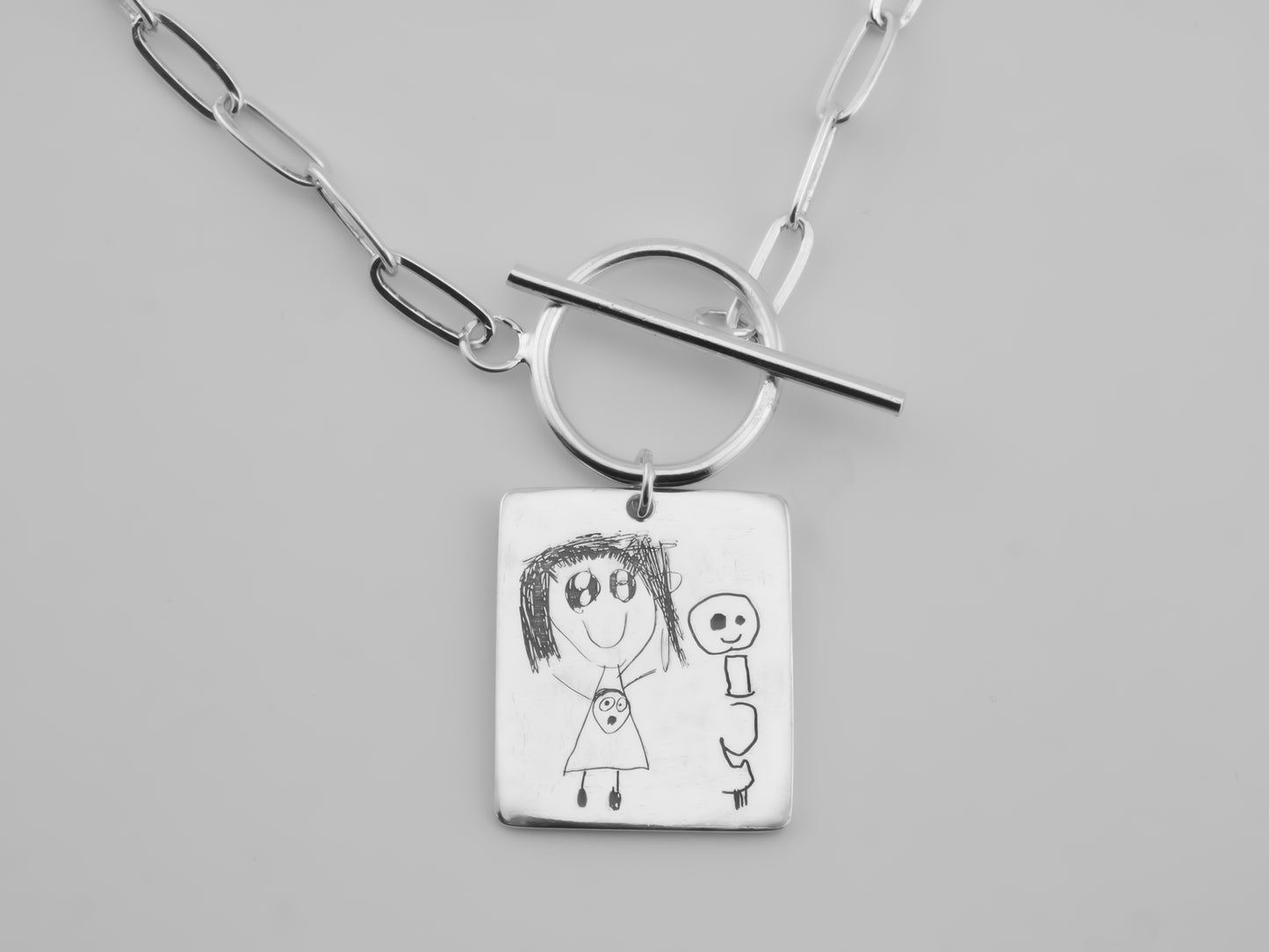 Personalised Hand Drawn Engraved Toggle Necklace
