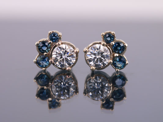 Bespoke 2ctw Moissanite and Sapphire Earrings