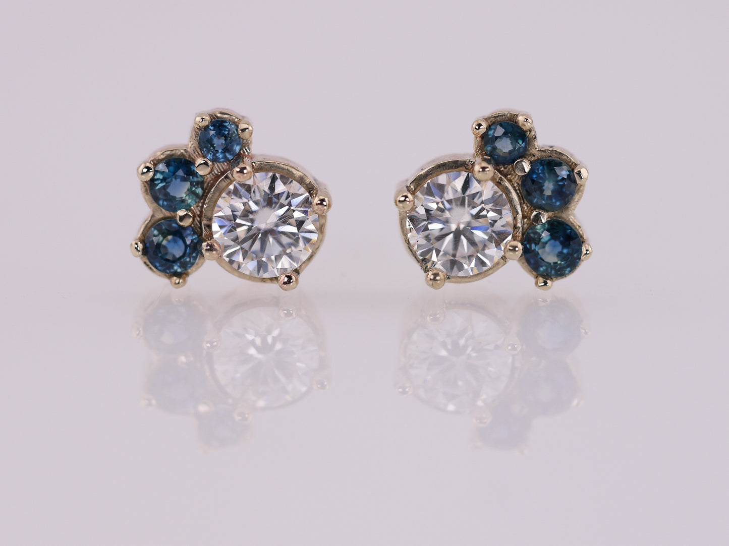 Bespoke 2ctw Moissanite and Sapphire Earrings