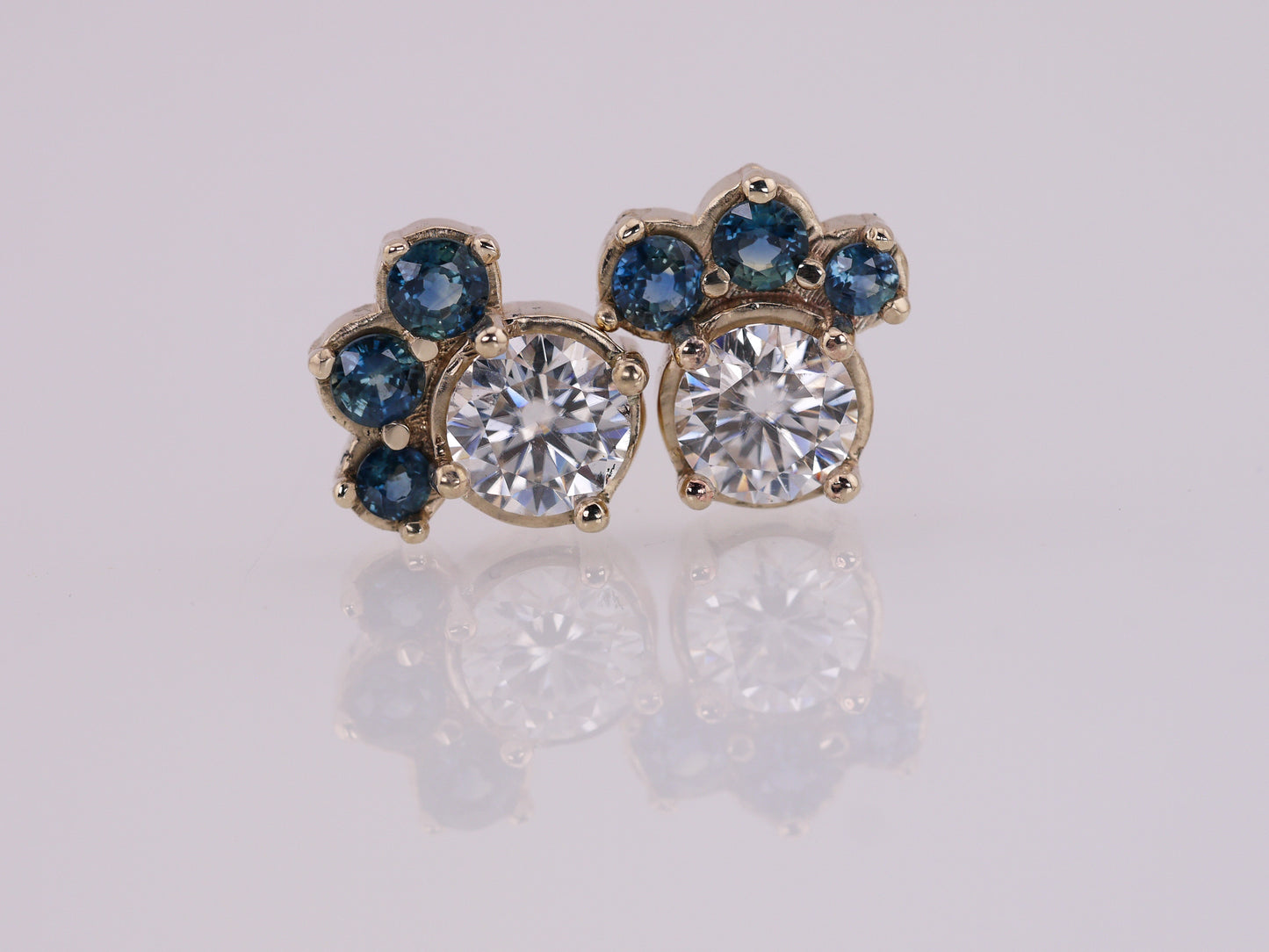 Bespoke 2ctw Moissanite and Sapphire Earrings