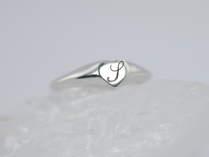Dainty Heart Signet Ring - Personalised Initial