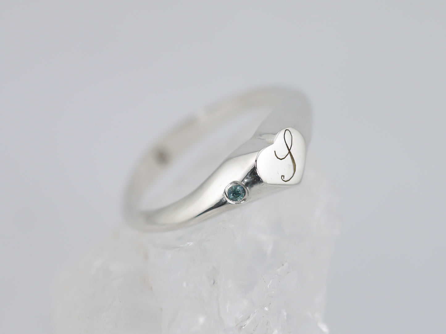 Dainty Heart Signet Ring with Madagascan Sapphire - Personalised Initial