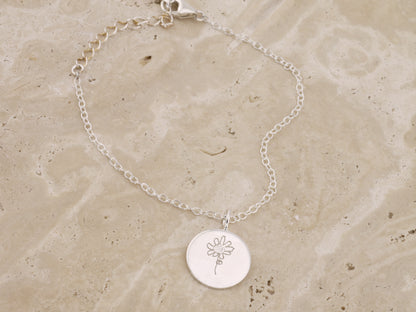 Personalised Hand Drawn Engraved Circle Charm Bracelet