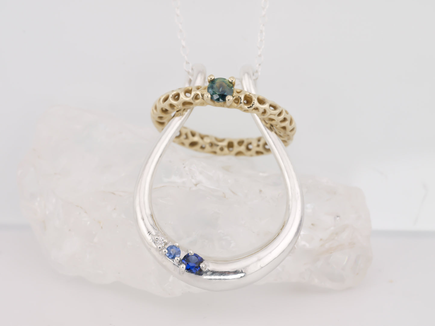 MEDEA III Ring Holder Necklace - Sapphires and Natural Diamond