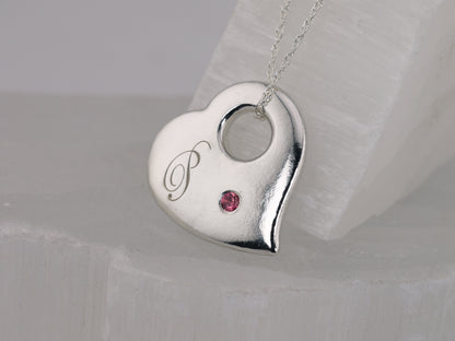 Personalised Engraved Puffy Heart Pendant Necklace