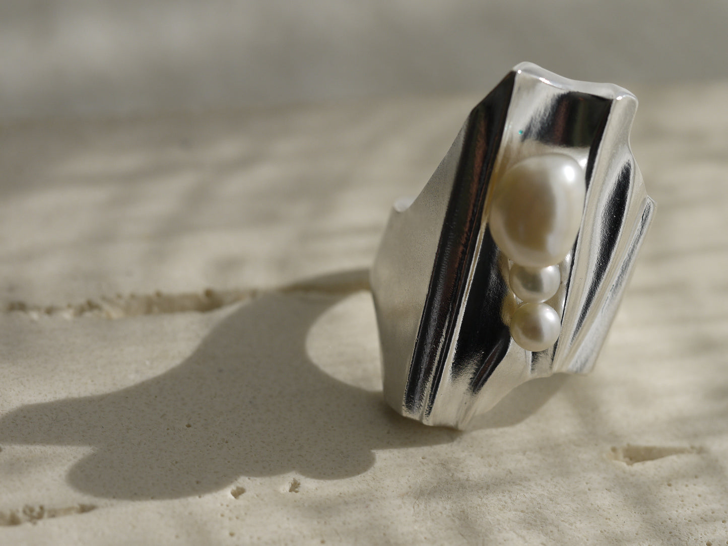 DRAPED Statement Ring with Pearls - Sterling Silver