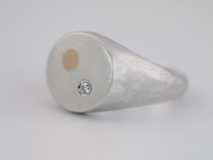 HELIOS Signet Ring with Moissanite - Sterling Silver & 9k Yellow Gold