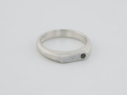 Petite Narrow Signet Ring with Salt and Pepper Diamond