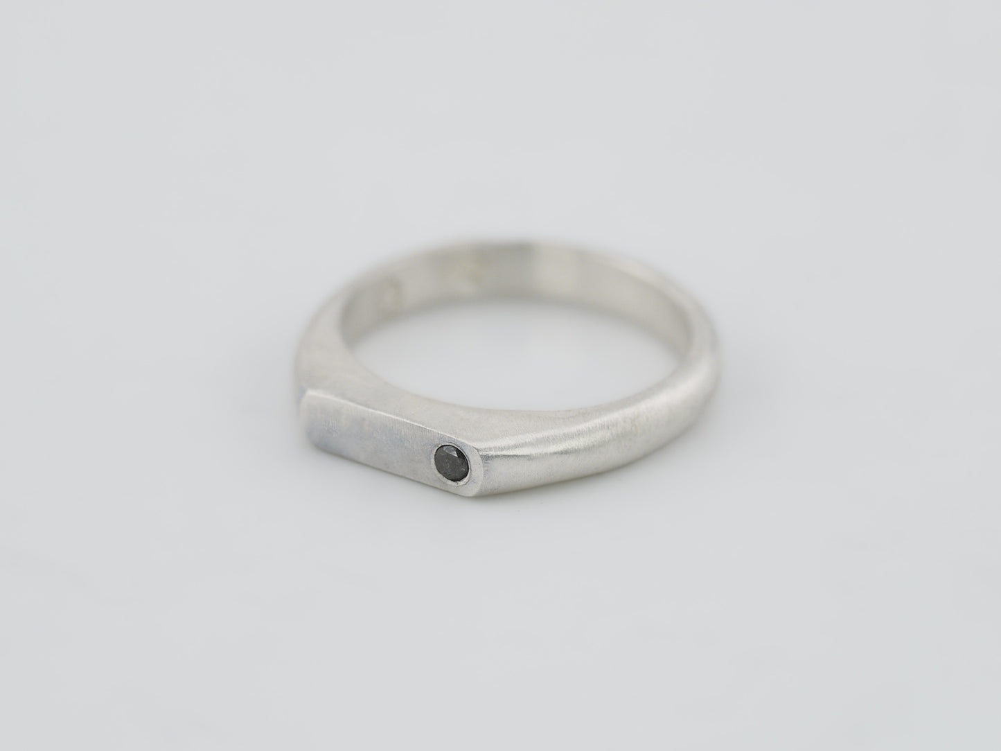 Petite Narrow Signet Ring with Salt and Pepper Diamond