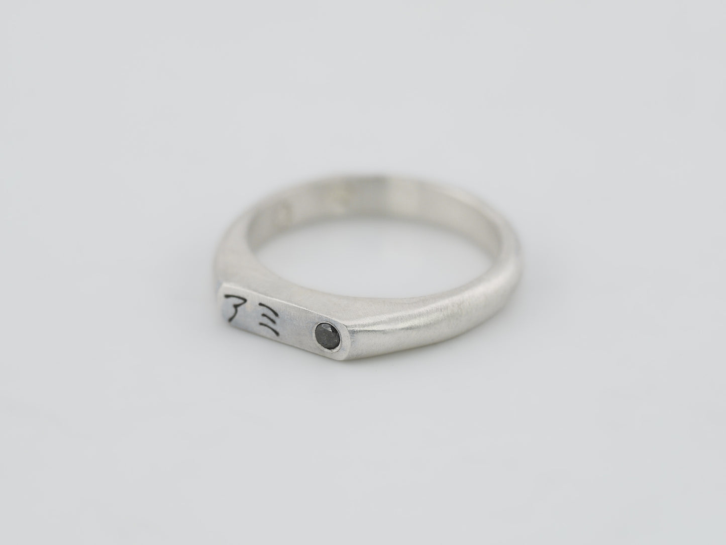 Personalised Petite Narrow Signet Ring with Salt and Pepper Diamond