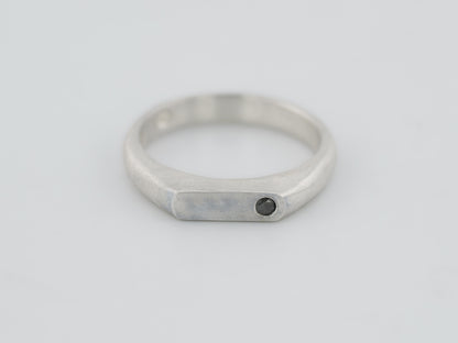 Petite Narrow Signet Ring with Salt and Pepper Diamond