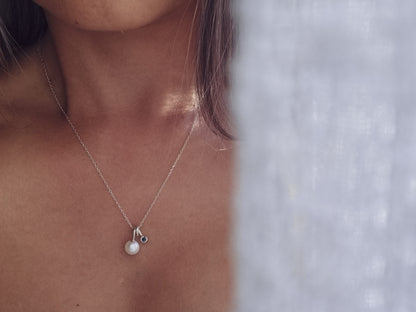 DROPS OF JUPITER Necklace - Freshwater Pearl & Teal Sapphire