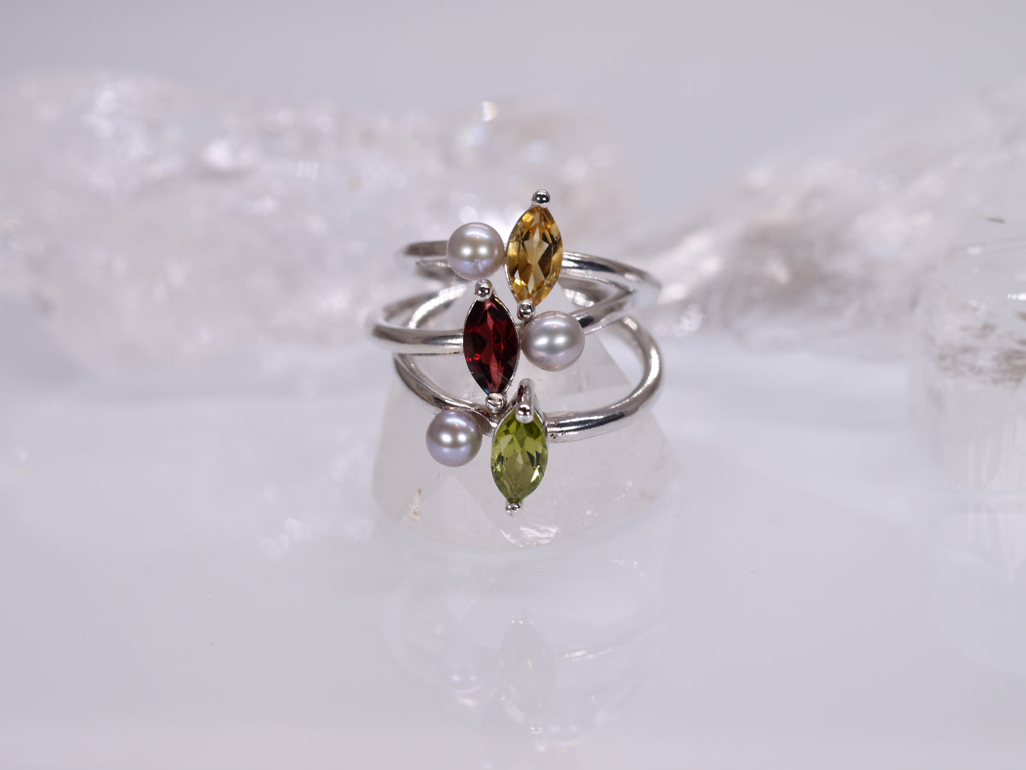 LUCIA Duet Ring - Citrine Marquise & Grey Freshwater Pearl