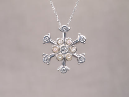 SNOWFLAKE Necklace - White Sapphires & Freshwater Pearls