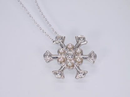 SNOWFLAKE Necklace - White Sapphires & Freshwater Pearls