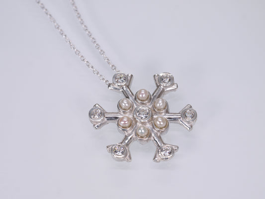 SNOWFLAKE Necklace - White Sapphires & Freshwater Pearls