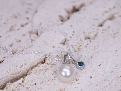 DROPS OF JUPITER Necklace - Freshwater Pearl & Teal Sapphire