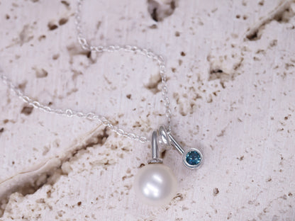 DROPS OF JUPITER Necklace - Freshwater Pearl & Teal Sapphire