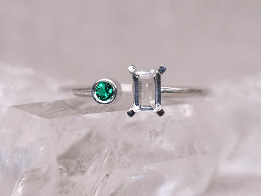 ECHO Ring - White Topaz and Emerald