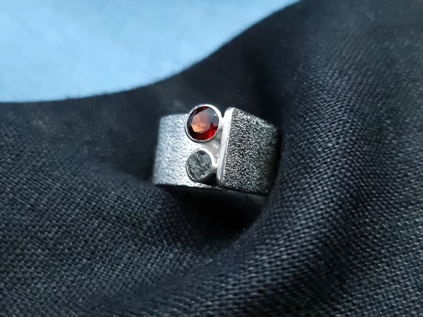 HARRISON Ring - Garnet & Black Rutile Quartz