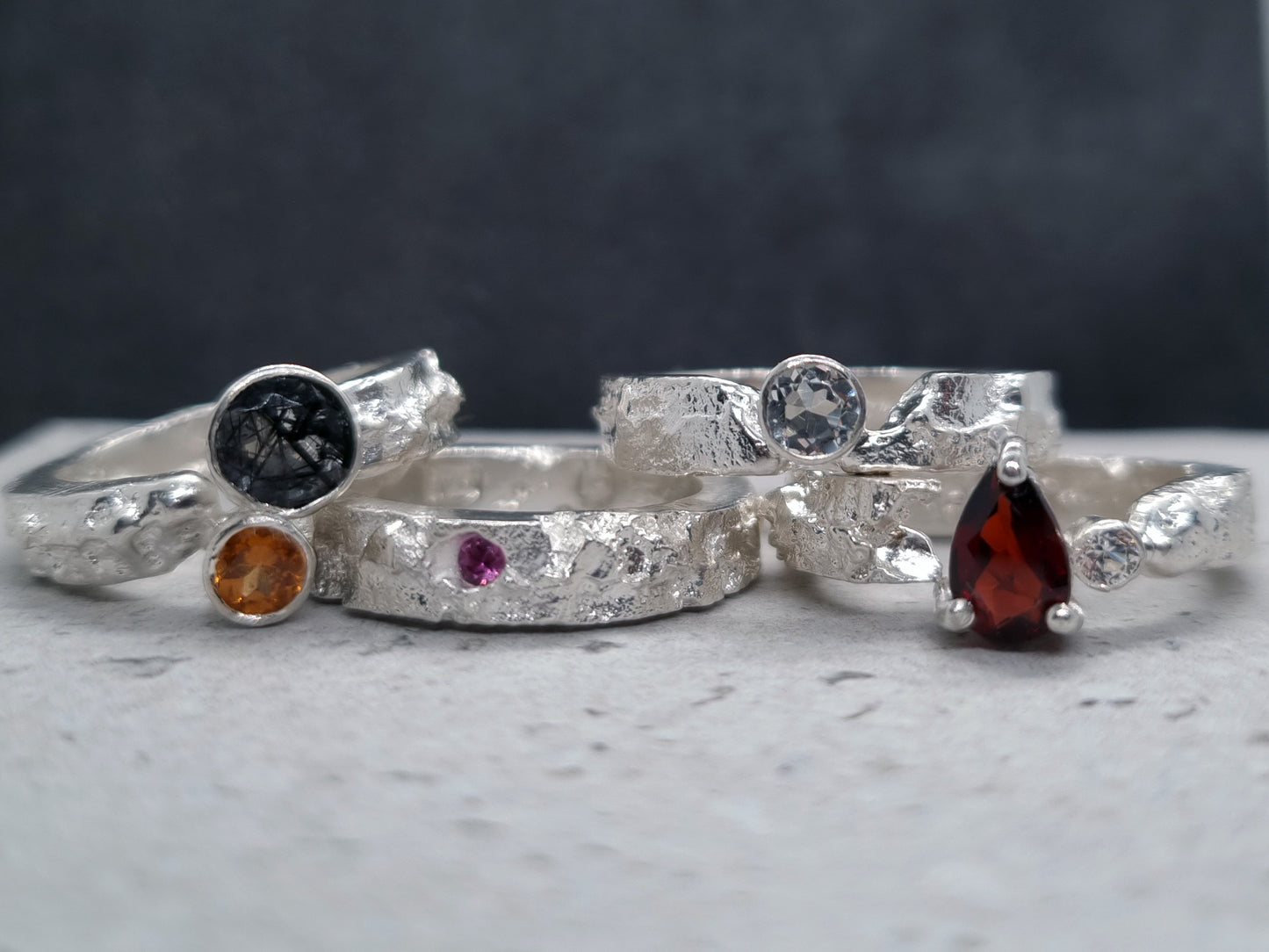 SUN ECLIPSE Terra Ring - Hessonite Orange Garnet and Black Rutile Quartz