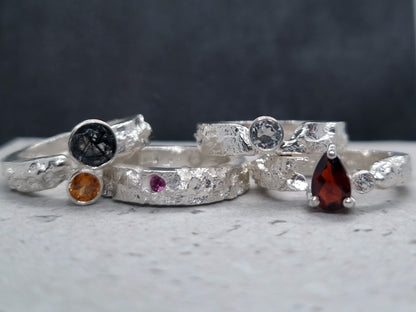 SUN ECLIPSE Terra Ring - Hessonite Orange Garnet and Black Rutile Quartz