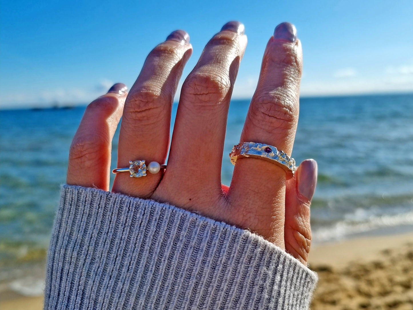 DELILAH Duet Ring - Green Amethyst & Freshwater Pearl