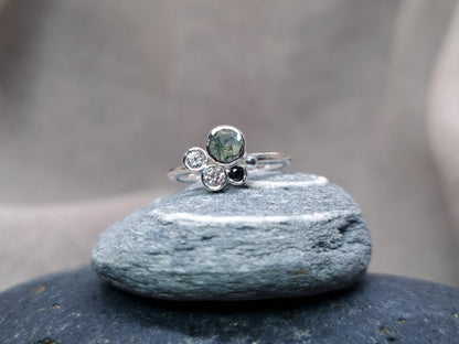 HALLEY Cluster Ring - Moss Agate and Sapphire