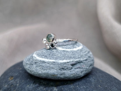 HALLEY Cluster Ring - Moss Agate and Sapphire