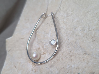 RHEA Ring Holder Necklace - Freshwater Pearl & White Topaz