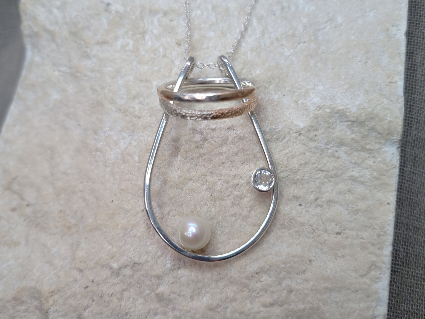 RHEA Ring Holder Necklace - Freshwater Pearl & White Topaz