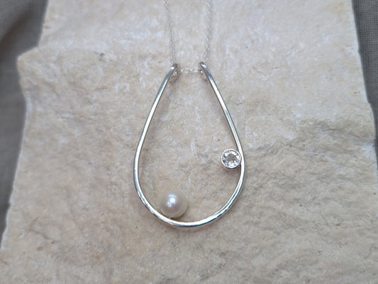 RHEA Ring Holder Necklace - Freshwater Pearl & White Topaz