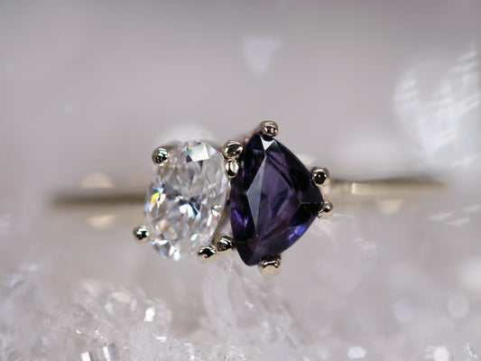Luna's Trillion Sapphire & Oval Moissanite - Toi et Moi Engagement Ring