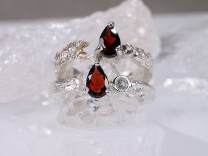 CRIMSON DROPLET Terra Ring - Red Garnet and White Sapphire