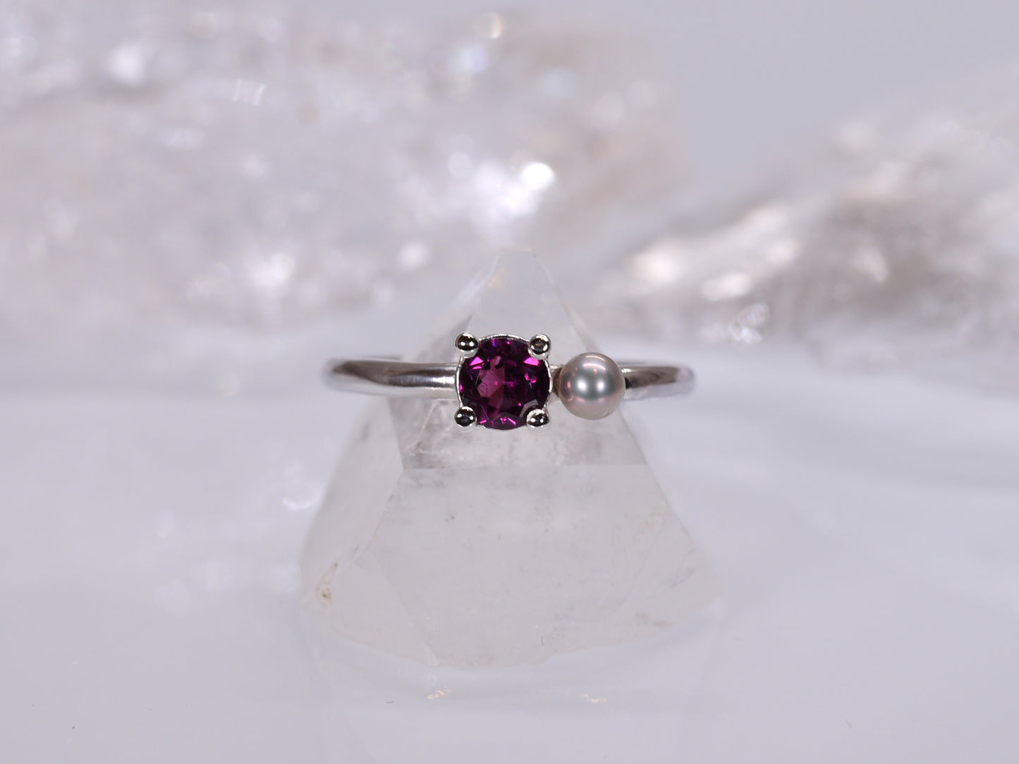 DELILAH Duet Ring - Pink Rhodolite Garnet & Freshwater Pearl