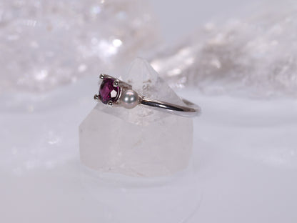 DELILAH Duet Ring - Pink Rhodolite Garnet & Freshwater Pearl